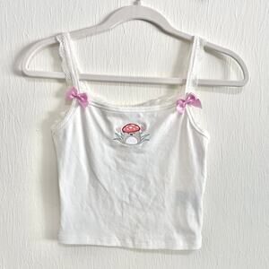 Dolls Kill x Squishmallow Women Mushroom Crop Tank Top S White Lace Coquette Bow